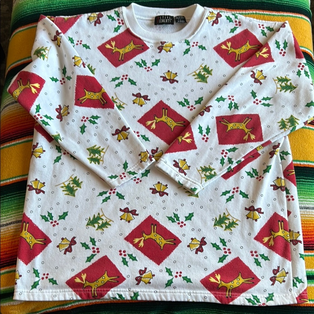 Vintage Christmas Sweatshirt Reindeer Holly Bells